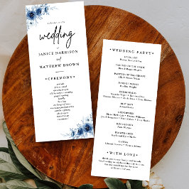 Programa Elegante de Casamento Floral Azul Vintage