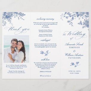 Programa Elegante de Casamento Floral Azul Vitoria