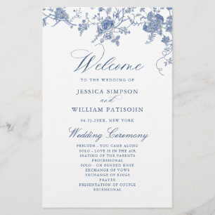 Programa Elegante de Casamento Floral Azul Vitoria