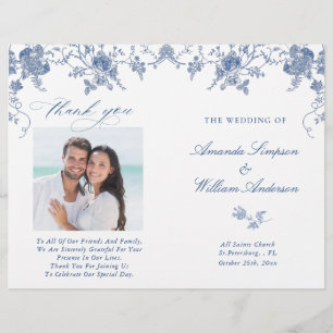 Programa Elegante de Casamento Floral Azul Vitoria