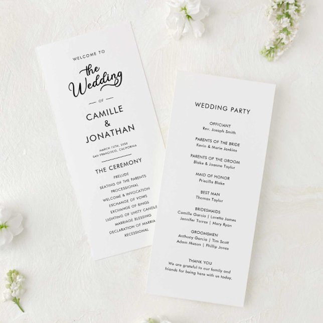 Programa Elegante de Casamento Minimalista (Modern Elegant Wedding Program Card)