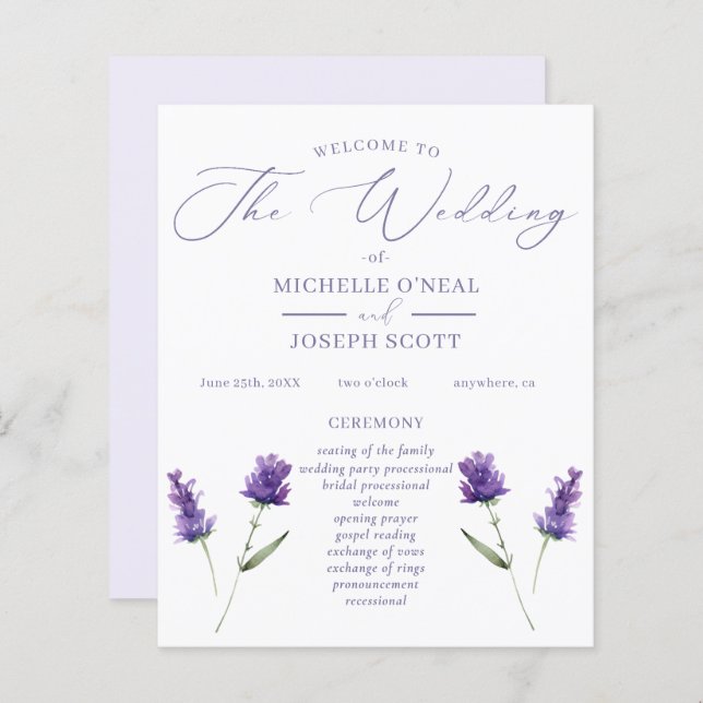 Programa Elegante de Casamento por Aquarela da Bli (Frente/Verso)