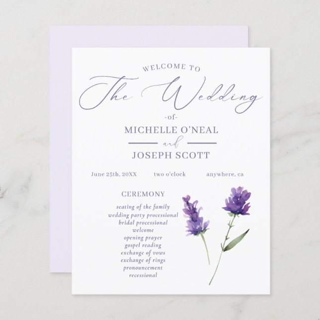 Programa Elegante de Casamento por Aquarela da Bli (Frente/Verso)