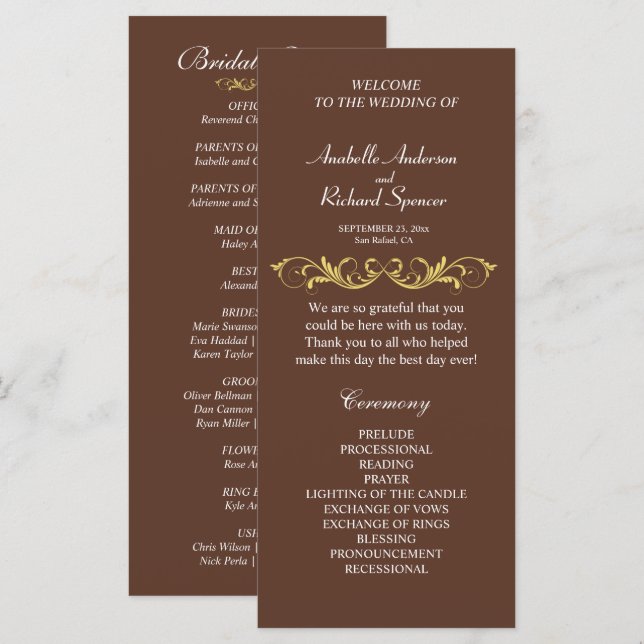 Programa Elegante de Casamento Vitoriano (Frente/Verso)