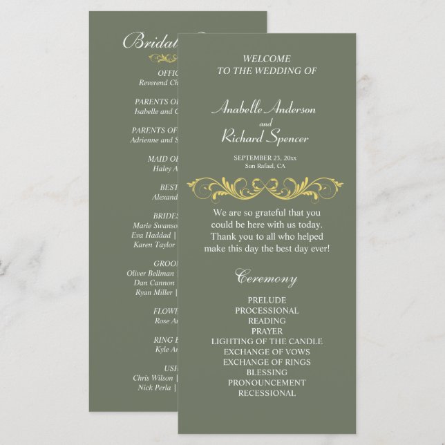 Programa Elegante de Casamento Vitoriano (Frente/Verso)