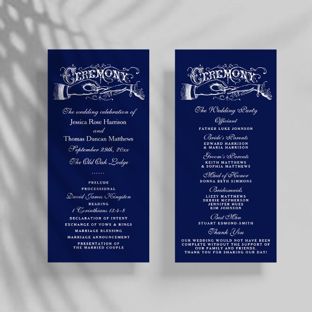 Programa Elegante de Cerimônia de Casamento Azul e (Criador carregado)