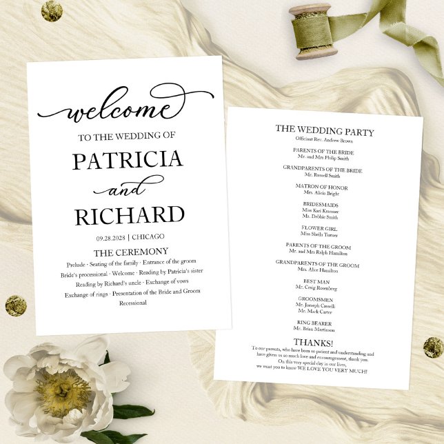 Programa Elegante de Cerimônia de Casamento da Cal (Criador carregado)