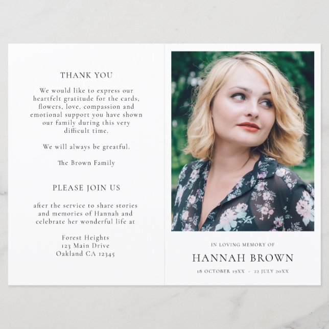 Programa Elegante de Memorial da Ordem Funeral do  (Frente)