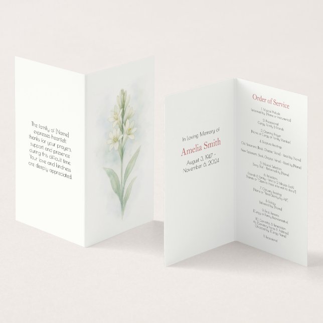 Programa Elegante de Ordem Funeral Tuberose (Interior e exterior)