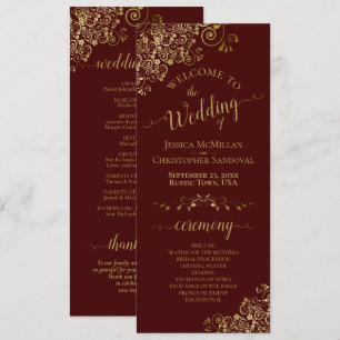 Programa Elegante Dourado Lugar no Casamento Auburn Burgund