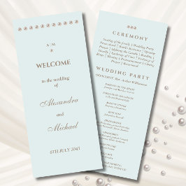 Programa Elegante Dusty Blue Monogramas Pearl Wedl