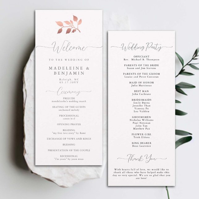 Programa Elegante Eucalyptus Elegante de Casamento (modern classic wedding ceremony program rose gold eucalyptus greenery foliage formal traditional)
