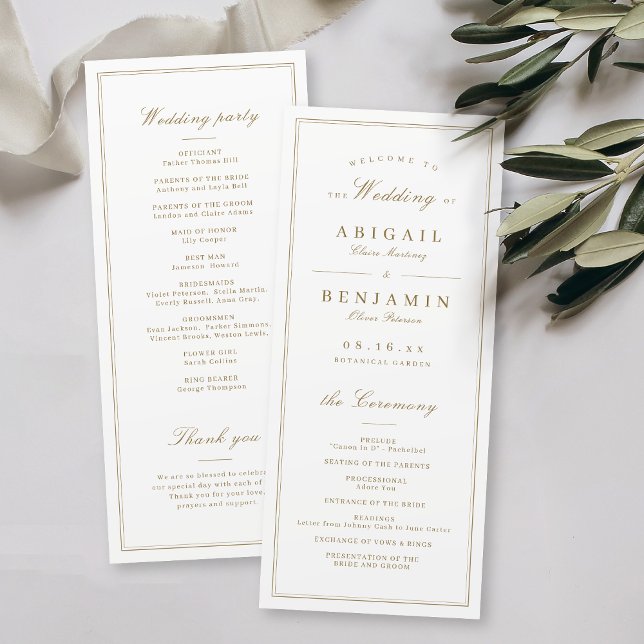 Programa Elegante faz fronteira com casamento minimalista d (Elegant borders gold classy minimalist wedding program)
