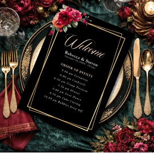 Programa Elegante floral vermelho preto sombrio Casamento r