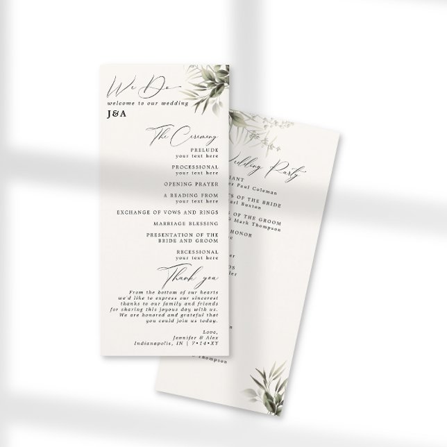 Programa Elegante Greenery Botanical Ivory Wedding (Criador carregado)