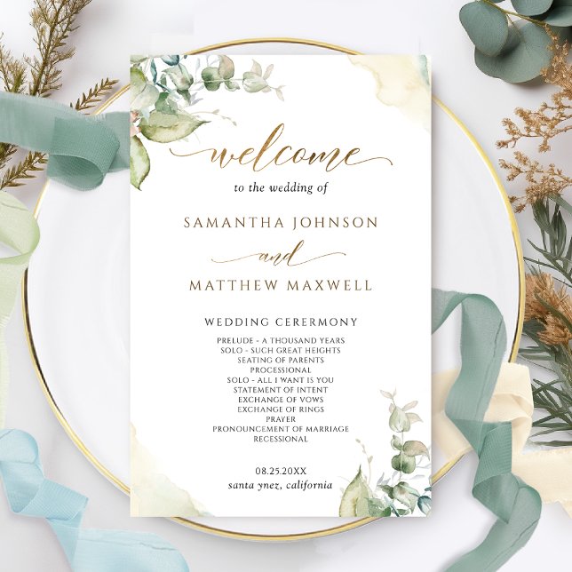 Programa Elegante Greenery Watercolor Wedding (Criador carregado)