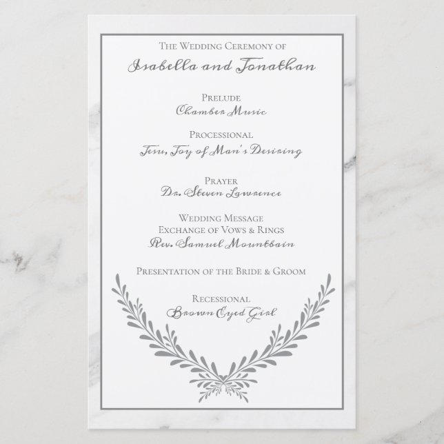 Programa Elegante Marble e Wreath Wedding (Frente)