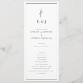 Programa Elegante Minimalista da Cerimônia de Casamento Neg