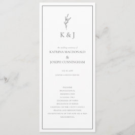 Programa Elegante Minimalista da Cerimônia de Casamento Neg