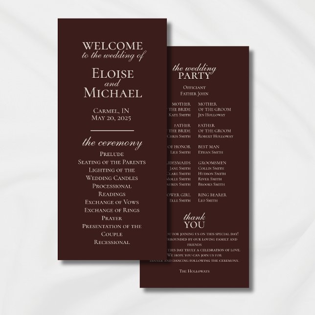 Programa Elegante Minimalista de Casamento Mousse  (Modern Elegant Mousse Brown Wedding Suite Theme with options to personalize for your special day.)