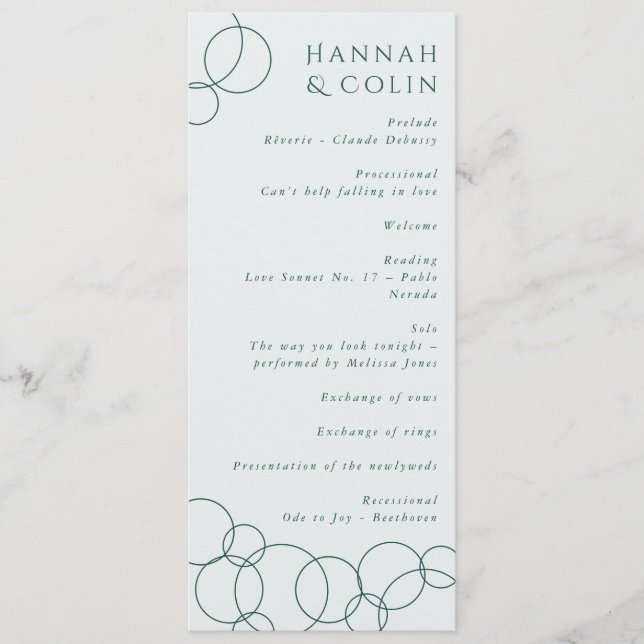 Programa Elegante Moderno Bolhas Geométricas e Teal Escuro (Frente)