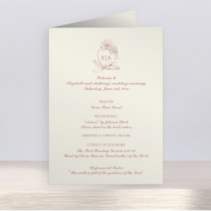 Programa Elegante Monograma Cerimônia de Casamento Católico