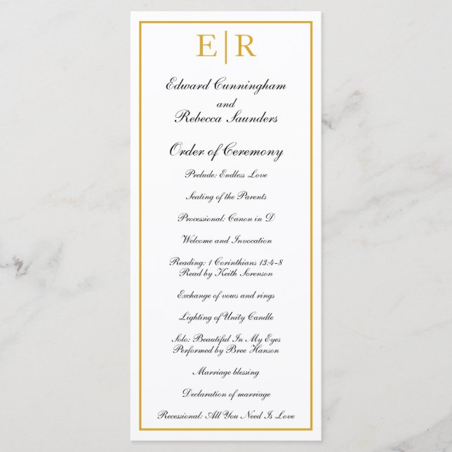 Programa Elegante Monograma Formal Dourado Casamento (Frente)