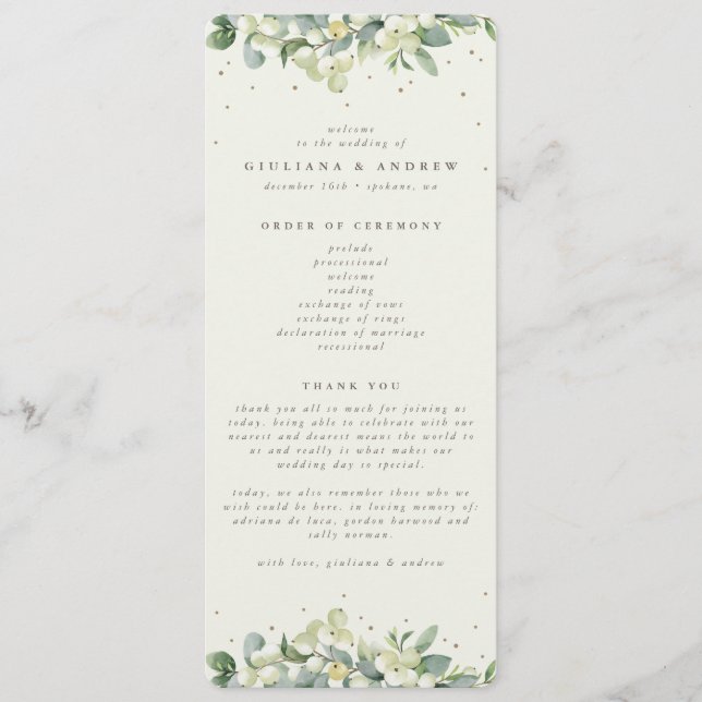 Programa Elegante Noiva de Neve Creme+Eucalipto Casamento d (Frente)