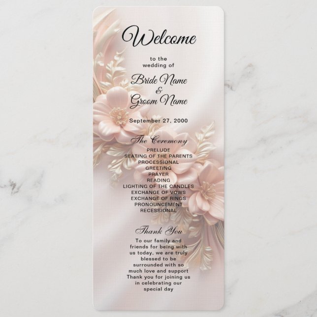 Programa Elegante Orange Peach Floral Weding Program (Frente)