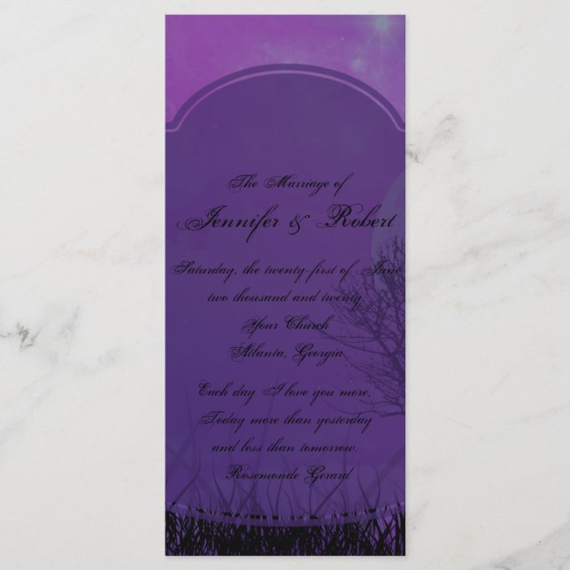 Programa Elegante Purple Gothic Posh Wedh Program (Frente)