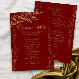 Programa Elegante Red e Dourada Leaf Quinceanera