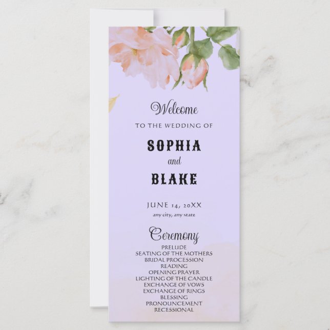 Programa Elegante Romântico de Casamento Roxo de R (Frente)