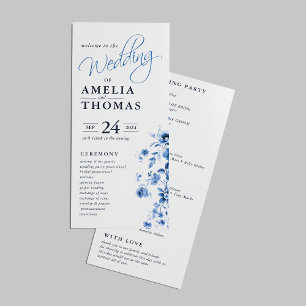 Programa Elegante Roteiro Floral Toile Azul Francês Casamen