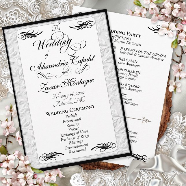 Programa Elegante Roteiro Preto em Cerimônia de Casamento B (Criador carregado)