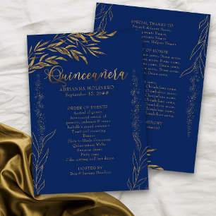Programa Elegante Royal Blue e Dourada Leaf Quinceanera