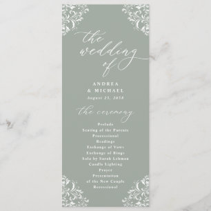 Programa Elegante Sage Green Vintage Classic Weding Program