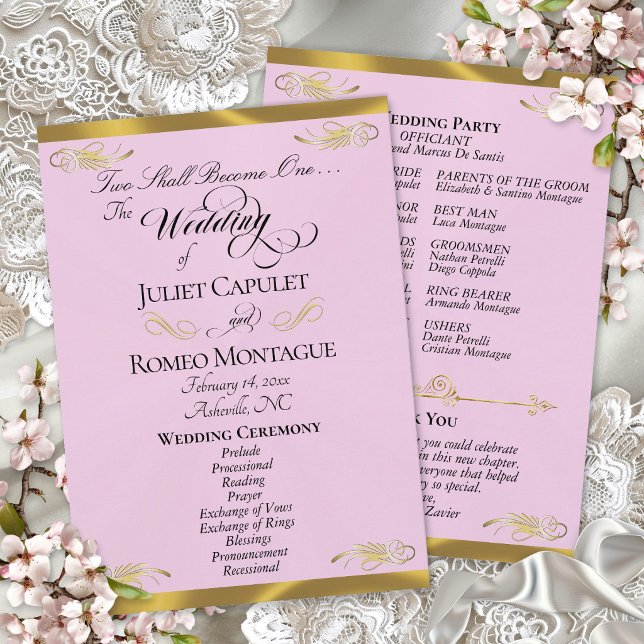 Programa Elegante Script - Casamento Rosa Pérola/Dourado (Criador carregado)