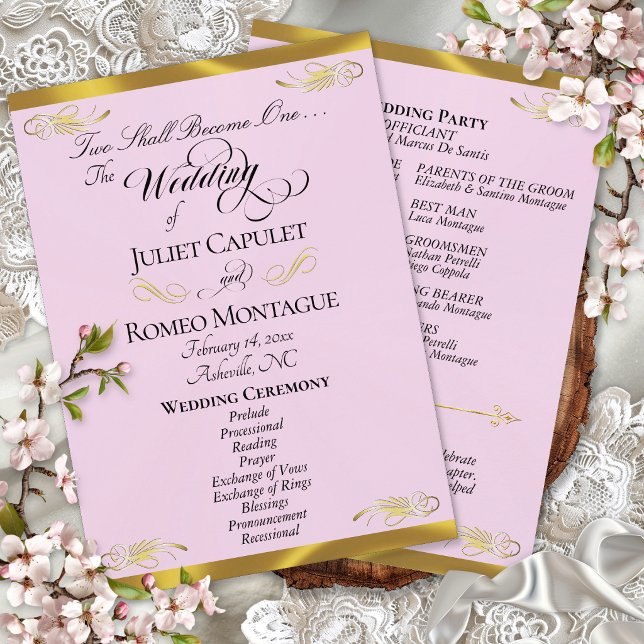 Programa Elegante Script - Casamento Rosa Pérola/Dourado (Criador carregado)