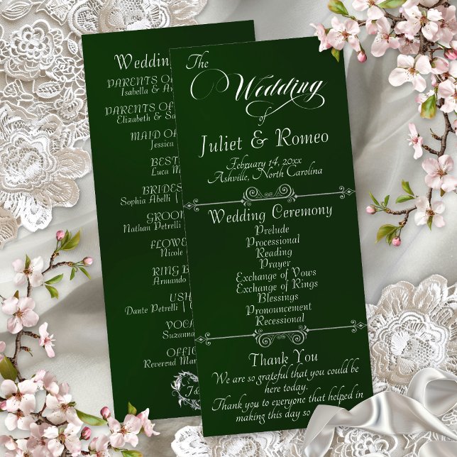 Programa Elegante Script e Monograma - Casamento Esmeralda (Criador carregado)