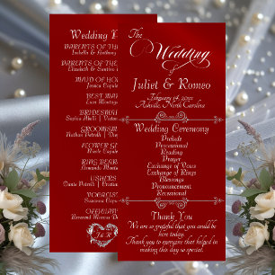 Programa Elegante Script e Monograma - Casamento Vermelho