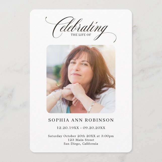 Programa Elegante Script Foto Memorial Order Of Service (Frente)