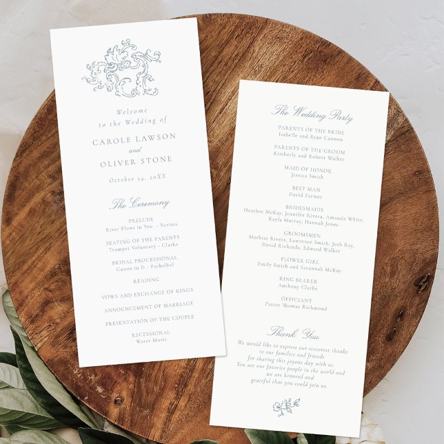 Programa Elegante Vintage Dusty Blue Script Wedch (Criador carregado)