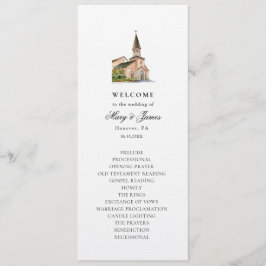 Programa Elegante Watercolor Church Wedding Flat Program