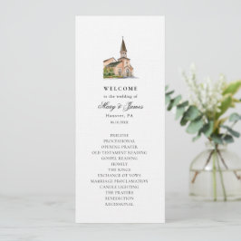 Programa Elegante Watercolor Church Wedding Flat Program