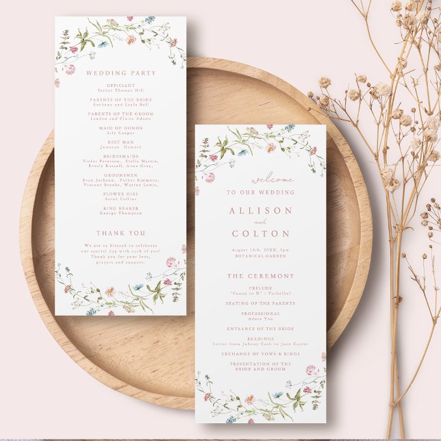 Programa Elegante Wildflower Rustic Boho Weding Program (Pink Elegant Wildflower Rustic Boho Wedding Program)
