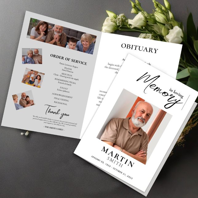 Programa Em Adorando a Ordem de Memória do ServiceFoto Fune (Celebration of Life Card Template Memorial Flyer Minimalist Funeral Announcement Invitation Editable)