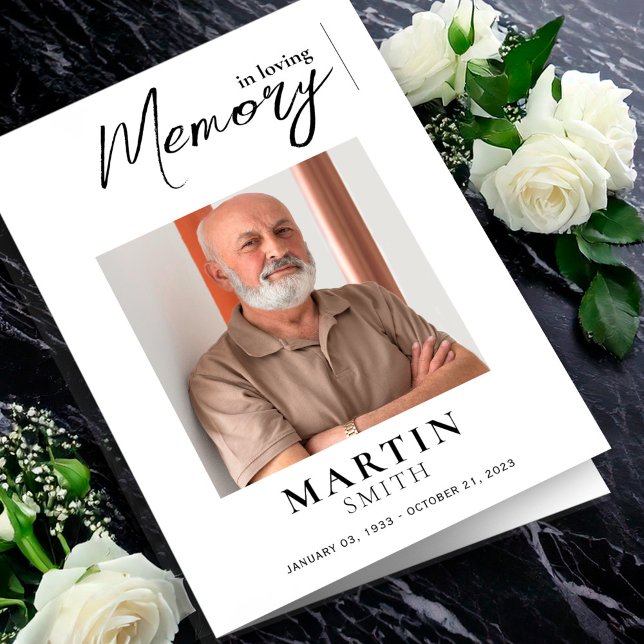 Programa Em Adorando a Ordem de Memória do ServiceFoto Fune (Celebration of Life Card Template Memorial Flyer Minimalist Funeral Announcement Invitation Editable)
