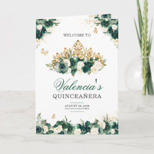 Programa Emerald Green Floral Tiara Butterfly Quinceanera