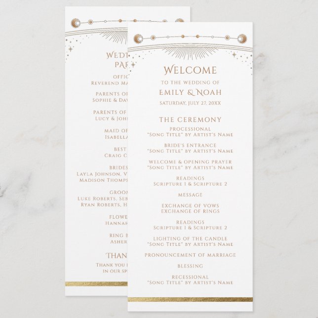 Programa Espaço Místico Branco Dourado de Astronomia da Lua (Frente/Verso)