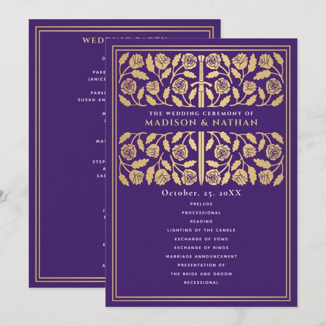 Programa Espada Dourada Medieval Roxa Casamento Real (Frente/Verso)